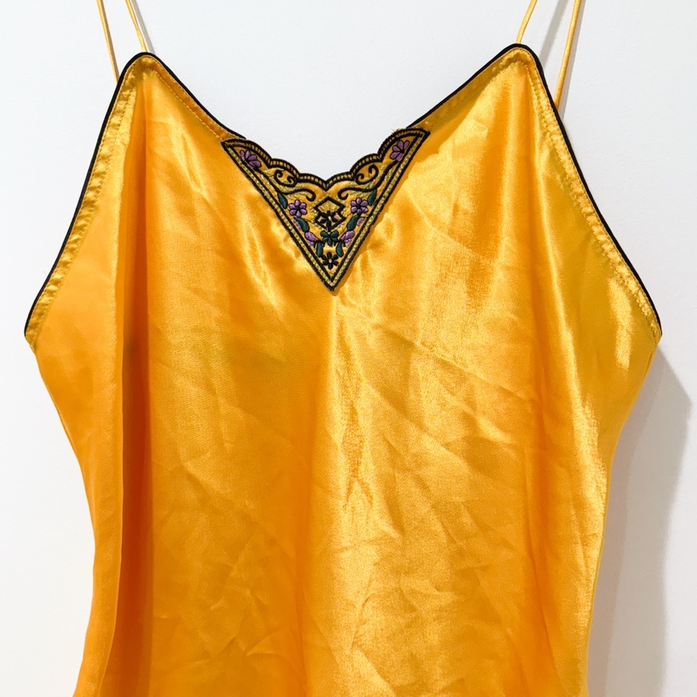 Vintage Val Mode 90s Y2K Yellow Satin Slip Dress Medium